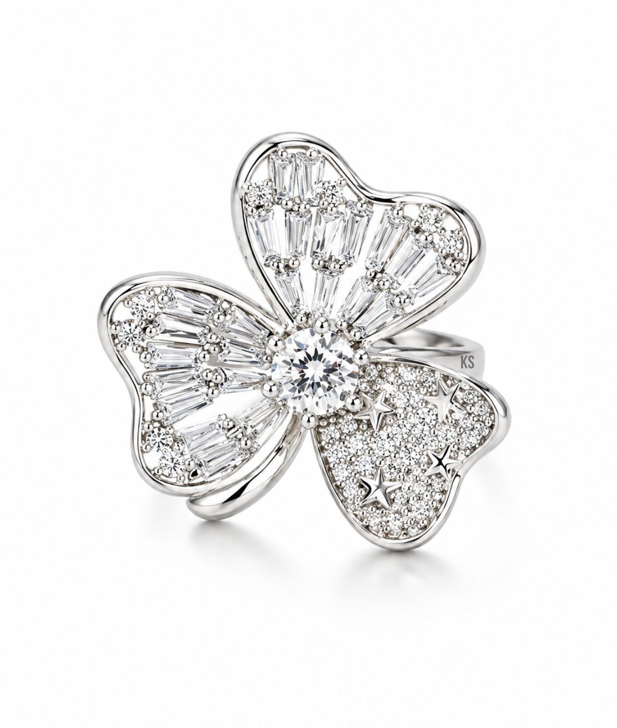 Anillo pétalos plateado ajustable